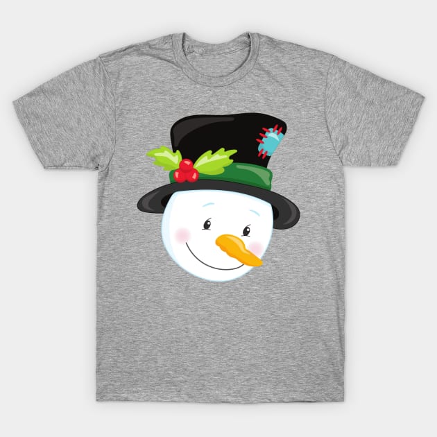 Christmas Snowman, Hat, Mistletoe, Carrot Nose T-Shirt by Jelena Dunčević